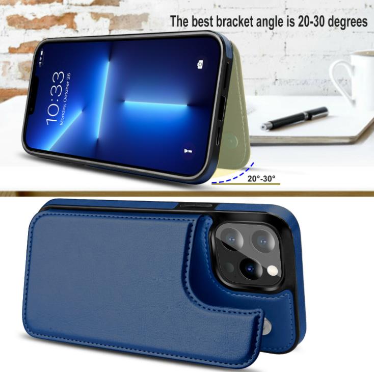 iPhone Wallet Case with Card Holder Double Magnetic Buttons