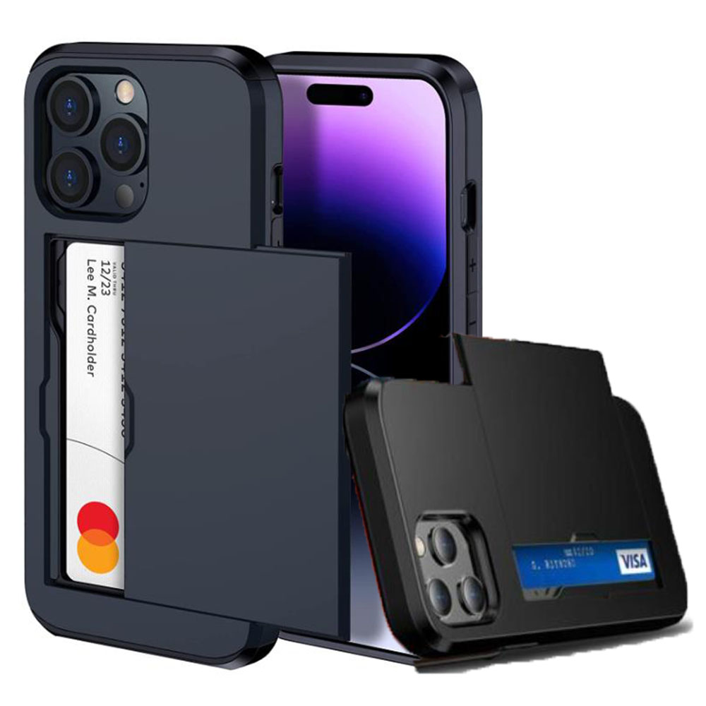 iPhone Case With Card Holder Credit Card Case ID Slot Slide Wallet  Cardholder Pocket Shockproof Rugged Case Cover 15 Pro Max 14 13 12 11 XS X  8 Plus 7 6S